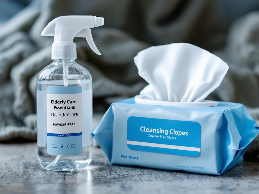 Pflegehilfsmittel wie Einmalhandschuhe, Desinfektion und Bettschutzeinlagen
